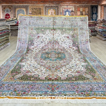 Большой персидский шелковый ковер ручной работы размером 10x14 дюймов для гостиной и спальни (TJ493A)