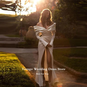 Verngo Сексуальные шелковые атласные свадебные платья с открытыми плечами, праздничное вечернее платье с разрезом 