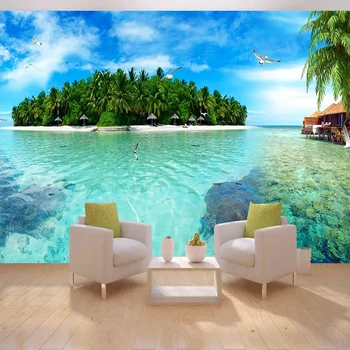 Пользовательские 3D Фотообои Мальдивское Море Пейзаж Острова Весь Дом Фон Настенная Живопись Гостиная Потолочная Фреска De Parede
