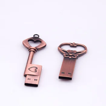 Горячая продажа Флешки Copper Love Shape Key USB Stick 64gb 32gb 16gb 8gb 4gb usb флэш-накопитель memory stick Pen Drive u диск подарок