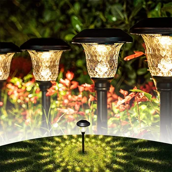 Суперяркие солнечные фонари для дорожек Водонепроницаемое светодиодное ландшафтное освещение Солнечные фонари из стекла и нержавеющей стали для садовых дорожек во внутреннем дворике