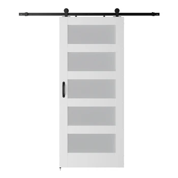 5-панельная Стеклянная дверь Сарая с Комплектом Фурнитуры для Раздвижных дверей и ручкой, Деревянная Сердцевина из Цельного МДФ и Эко-Влагостойкий ПВХ Шпон, белый