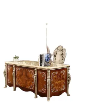 Высококачественная европейская мебель для виллы, книжный шкаф с резьбой по дереву, французский роскошный письменный стол, сочетание большого семейного офисного стола