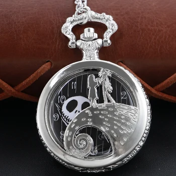 Серебряные карманные часы в стиле Хэллоуина, стимпанк, ожерелье, часы, металлические часы из нержавеющей стали, подвеска с короткой цепочкой, подарок