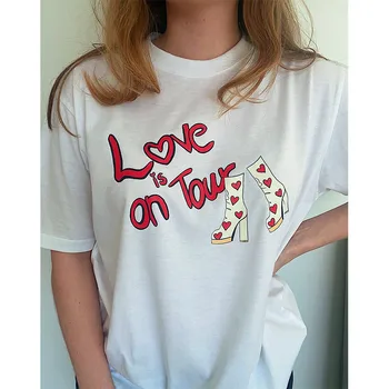 Женские белые футболки в стиле Вестерн с принтом Love is On Tour, Летние хлопковые Свободные винтажные топы с коротким рукавом, Модные повседневные футболки Ins