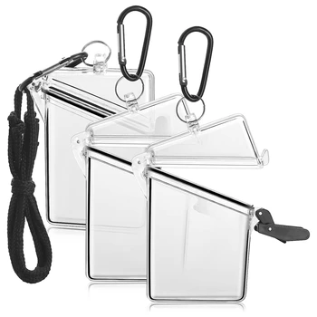 3 Упаковки пластиковых карт С ремешком, прозрачный водонепроницаемый держатель для карт, ремешки для удостоверений личности и ключей