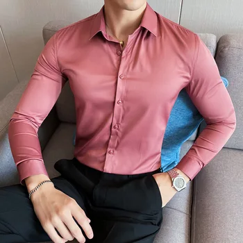 BHRIWRPY 2023, Новая британская приталенная Легкая деловая мода, однотонная рубашка с длинным рукавом, мужская профессиональная рубашка, Деловой Офис