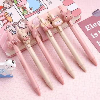 CHEN LIN 5шт. милая розовая гелевая ручка с девочкой и кроликом, мультяшная ручка для печати, 0,5 мм, черные школьные принадлежности, канцелярские принадлежности, кавайные забавные ручки