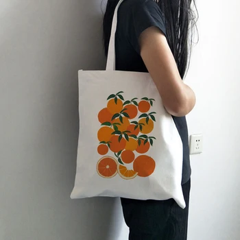 Оранжевая холщовая сумка для сбора урожая для женщин, тканевая мультяшная белая сумка через плечо, новые милые сумки для покупок, женская праздничная сумочка