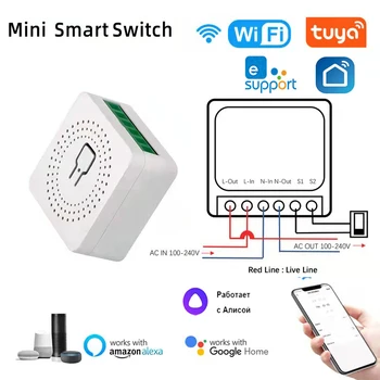 Новый Wifi/ ZigBee Mini Smart Switch 16A, Выключатели света своими руками, 2-полосный беспроводной Умный дом с Tuya Smart Life Alexa Alice Google