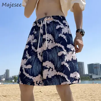 Пляжные шорты Мужские в пляжном стиле, Гавайские Красивые брюки, Тонкий летний принт в стиле харадзюку, Мягкий Индивидуальный отдых для подростков, Универсальный досуг