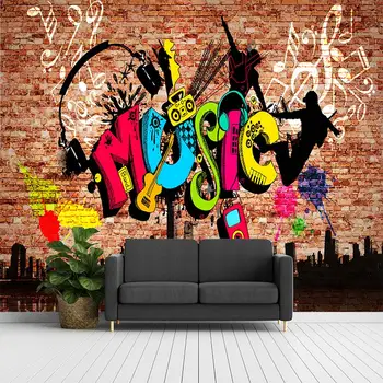 Винтажная кирпичная стена тренд уличный мультфильм граффити рок сити музыка гостиная спальня пользовательские самоклеящиеся обои фреска