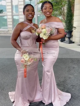 Длинные Весенние Розовые Платья Подружек Невесты в стиле Русалки 2023, Африканское Женское Свадебное Платье Для Гостей, Халат Demoiselle D' Honneur Femme
