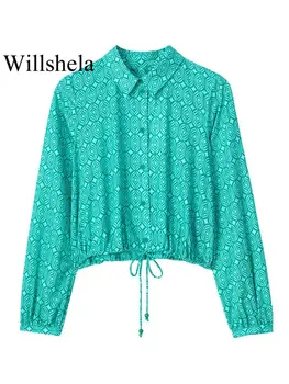 Willshela/ женская модная однобортная блузка с принтом на шнуровке, винтажный вырез с лацканами, длинные рукава, женские шикарные рубашки для леди