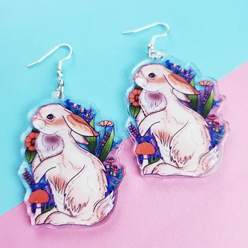 Оригинальные акриловые серьги с милым цветочным кроликом, креативные необычные украшения, персонализированный шарм, подходящий для подарков женщинам на день рождения