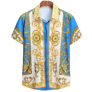 2023 Мужские гавайские рубашки во французском стиле барокко 3D Печать Уличная мода с короткими рукавами Модная Удобная мужская одежда
