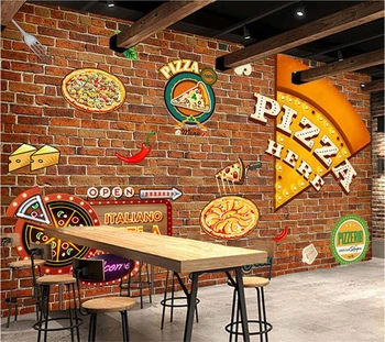 3D обои на заказ ретро пицца кирпичная стена ресторан граффити инструменты большая фреска фон обои декоративная роспись