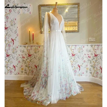 Свадебное платье Lakshmigown трапециевидной формы с глубоким V-образным вырезом и цветочным принтом в стиле Бохо для женщин 2023, Vestidos, гражданские свадебные платья vestido fiesta