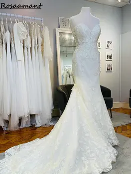 Реальное изображение 3D аппликации кружева свадебные платья русалки свадебные платья без рукавов в стиле милой девушки