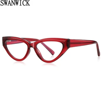 Swanwick cat eye glasses anti blue light TR90, женская модная оправа для очков, винтажное украшение, прозрачные линзы, зеленый, синий, ацетат CP
