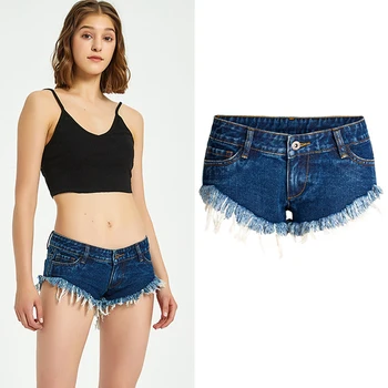 Сексуальные Женские джинсовые шорты, мини-джинсы с кисточками, Короткие брюки, широкие брюки с низкой талией, Летние Женские шорты с эффектом попы, спортивная одежда пуш-ап