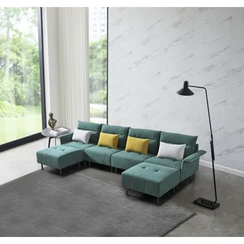 Диван для отдыха, Раскладной секционный диван, с подлокотниками и металлическими ножками, замшевое сиденье середины века, легко монтируется для гостиной