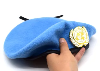 Шерстяная кепка Миротворческих сил Организации Объединенных Наций, ГОЛУБОЙ БЕРЕТ ООН с Золотым значком ООН
