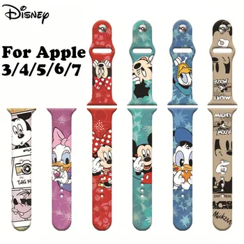 Силиконовый ремешок с принтом Disney Minnie Mickey для Apple Watch Band S8/7/6/5/4/3/2/1/ Аксессуары для браслетов SE 38/40/41 мм 42/44/45 мм