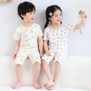 От 2 до 12 лет Кавайная Корейская Детская Пижама Pretty Girl Night Wear Костюм для Мальчика-подростка Пижамный комплект Красная Вишнево-Желтая Пижама-Банан