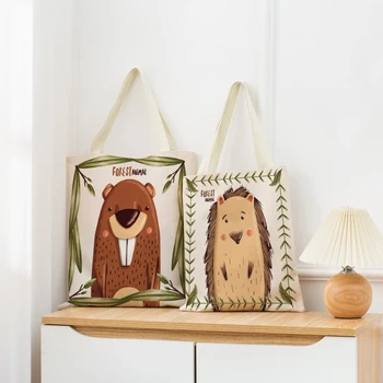 Мультяшные Лесные Животные, двусторонний дизайн с принтом, Рыночная хозяйственная сумка, женская Складная сумка, Портативная Удобная сумка для хранения