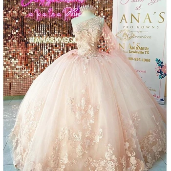 ANGELSBRIDEP Розовое бальное платье принцессы, пышные платья длиной до пола, расшитое бисером, аппликации, блестки, Платье Sweet 16, Vestidos De 15 años