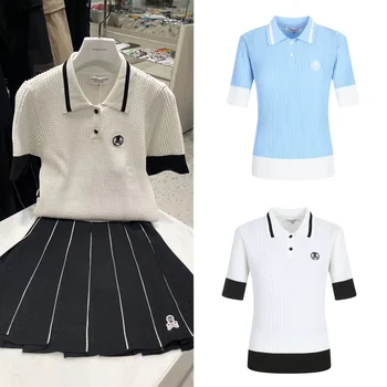 Марка, одежда для гольфа, женский трикотаж с короткими рукавами, 2023, Летняя новая рубашка для гольфа с отворотом в тон