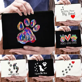 Женская косметичка с принтом Peace Love Dogs, Love My Dog, Милые лапки, косметичка на молнии, Туалетный органайзер для путешествий, Большая емкость
