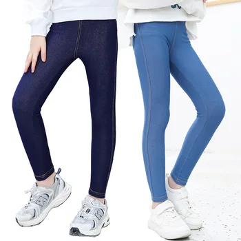 VEENIBEAR/ демисезонные штаны для девочек, имитация джинсов, леггинсы для девочек, узкие брюки-карандаш для детей, возраст детей от 3 до 11 лет