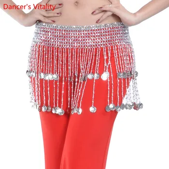 Новый женский танцевальный хип-шарф для одежды живота с эластичным обернутым поясом с золотым/серебряным Хип-шарфом для Танцев для девочек