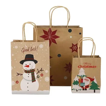 500 шт. /Оптовая продажа Крафт-бумажный пакет с логотипом на заказ с разной ручкой, пригодный для вторичной переработки, для рождественских подарков и одежды