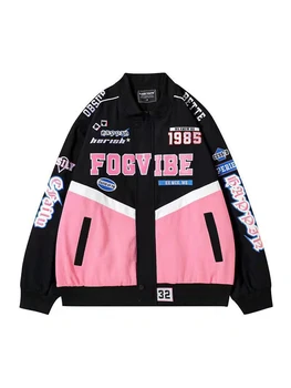 Mafokuwz Розовая Милая Крутая Функциональная Куртка Мужская Женская Гоночная Куртка Модная Пара High Street Racing Топ Американская Уличная Одежда