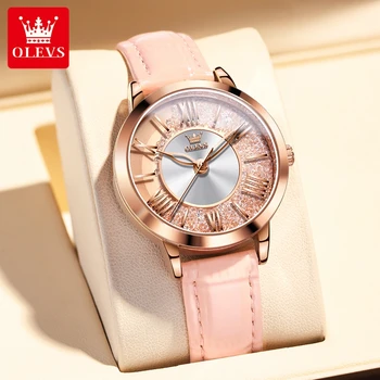 OLEVS Роскошные кварцевые часы для женщин, часы с кожаным ремешком из розового золота, Оригинальные Модные женские наручные часы, Подарки Relogios Feminino