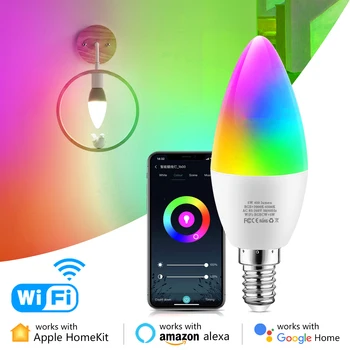 Сертифицированная MFI Умная WiFi Светодиодная Лампа-свеча 5 Вт E14 RGBCW С Регулируемой Яркостью Светодиодная Лампа Работает с Apple Homekit Siri Alexa Google Home