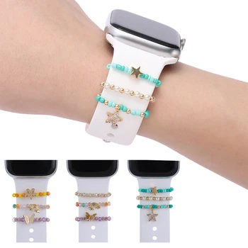 Металлические подвески, бусины, Декоративное кольцо для ремешка Apple Watch, Бриллиантовое украшение, смарт-часы, Силиконовое кольцо для браслета iwatch