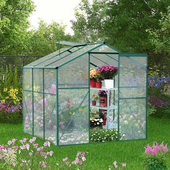 Открытый Устойчивый теплица с регулируемым вентиляционным отверстием на крыше и водосточным желобом для растений, теплица для сада из поликарбоната