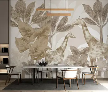 Изготовленный на заказ papel de parede 3d Скандинавское тропическое растение наклейки на стены с жирафом фон украшения 3D обои для гостиной