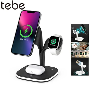 Магнитная Беспроводная Зарядная Подставка Tebe 5 В 1 со светодиодной подсветкой Для iPhone 14/13/12/Pro/Max/Mini/Plus Airpods Apple Watch Fast Charger