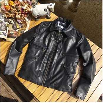 роскошная натуральная верхняя одежда высокого бренда 2023 года, новая качественная верхняя одежда в японском стиле.Мужская черная куртка из козьей кожи.Крутая кожаная куртка Rider.