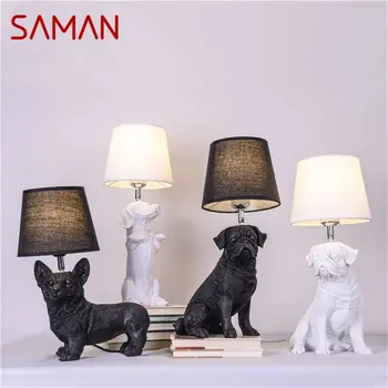 Настольные лампы SAMAN из светодиодной смолы, современное скандинавское креативное украшение в виде мультяшной собаки, Настольная лампа для дома
