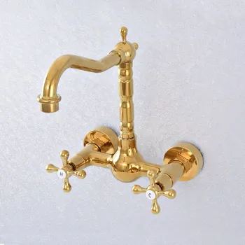 Роскошная Современная Настенная Двойная ручка из полированной золотом латуни Для ванной комнаты, кухонной раковины, смесителя Lsf622
