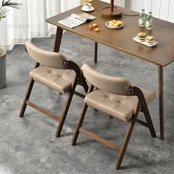 Обеденные стулья из массива дерева в скандинавском стиле для кухни Современные минималистичные дизайнерские складные стулья Кресло для домашнего отдыха со спинкой Стулья