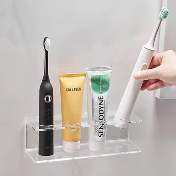Акриловый держатель для зубной щетки, настенный стеллаж для хранения зубной пасты, держатели для бритв без перфорации, аксессуары для ванной Комнаты, Органайзер для ванной комнаты